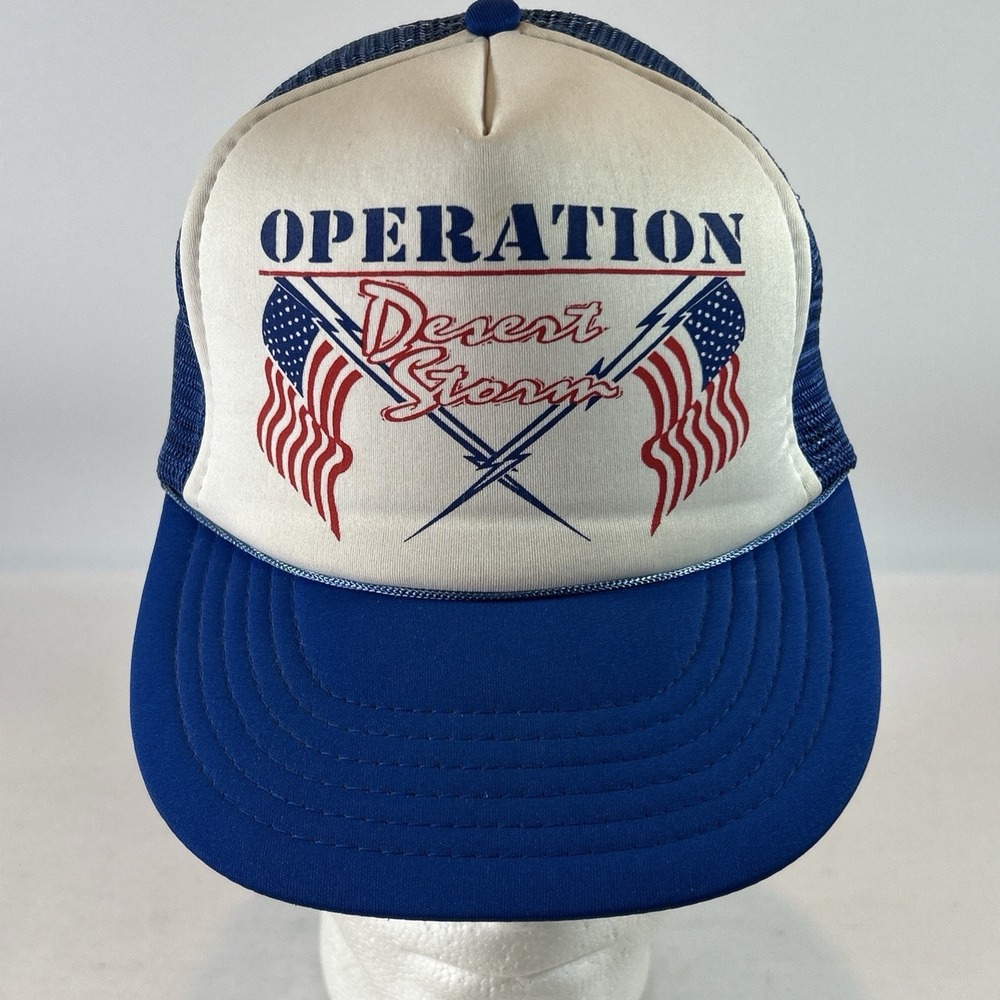 Vintage Operation Desert Storm Hat Cap Snap Back Trucker Rope Brim Embroidered
